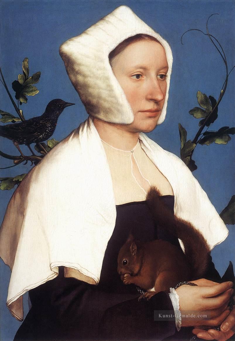 Porträt einer Dame mit Eichhörnchen und Star Renaissance Hans Holbein der Jüngere Ölgemälde